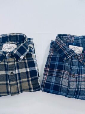 St. John's Bay Plaid Button-Up Shirt Bundle - 1) Blue & Olive and 2) Blue & Red